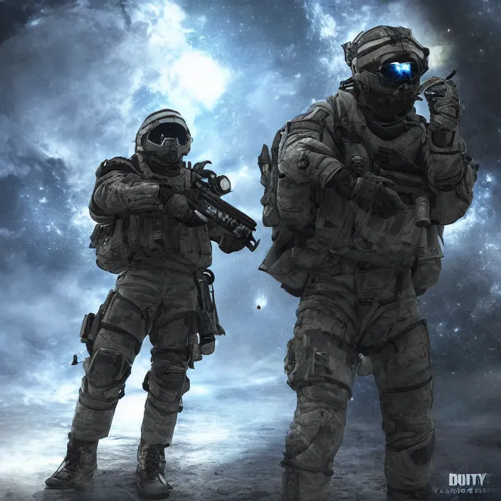 Prompt: call of duty ghost soldier looking out into the vastness of space, digital art