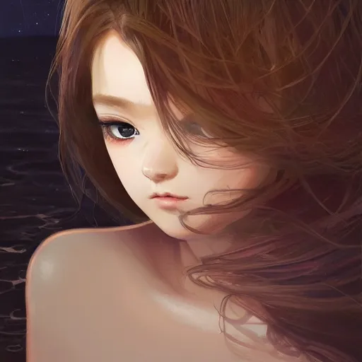 Prompt: A potrait of a covered mermaid with big and cute eyes, fine-face, realistic shaded perfect face, fine details. Night setting. Very anime style. Realistic shaded lighting poster by Ilya Kuvshinov katsuhiro, magali villeneuve, artgerm, Jeremy Lipkin and Michael Garmash, Rob Rey and Kentarõ Miura style, trending on art station