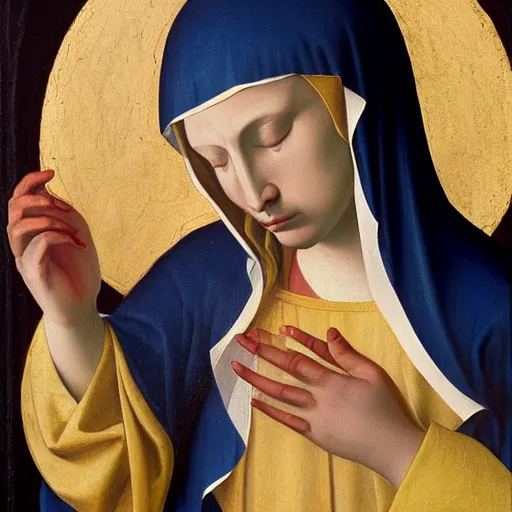 Prompt: original oil painting of a our lady of sorrows crying tears by alessandro allori fra angelico