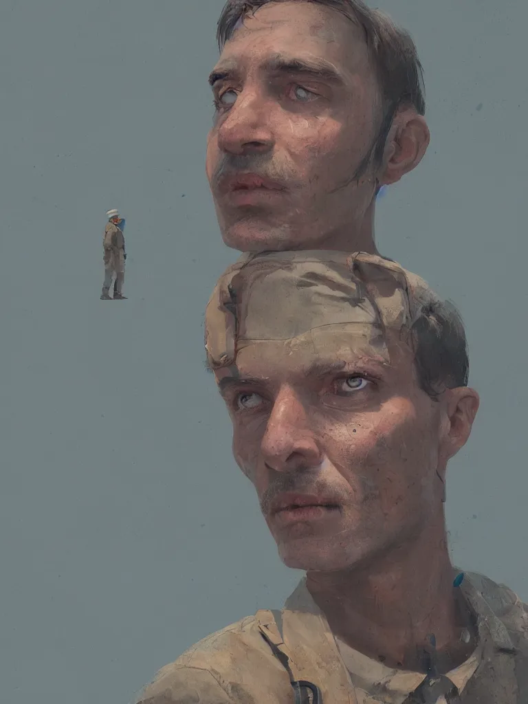 Image similar to a portrait of a researcher like indianer jones in a painting from stalenhag, 4 k, 8 k, hdr, artstation, concept art