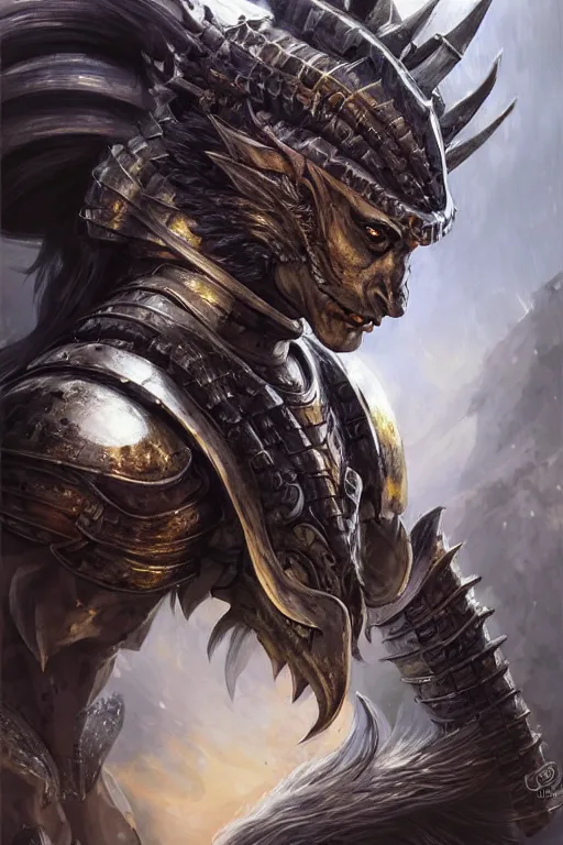Prompt: A realistic anime portrait of a beautiful dark haired female orc knight wearing an intricate dragon plated armor, digital painting, by Stanley Artgerm Lau, Sakimichan, WLOP and Rossdraws, digital painting, painterly, Pixiv, Deviantart, golden ratio, rule of thirds, good composition, HD, 8k, award winning, promo art, splash art, rpg, jrpg, dungeons and dragons, DND, trending on ArtStation