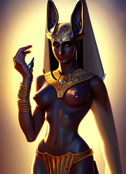 Prompt: pretty woman wearing an anubis themed outfit, highly detailed, artgerm style, artstation, soft light, sharp focus, illustration, character design, concept art