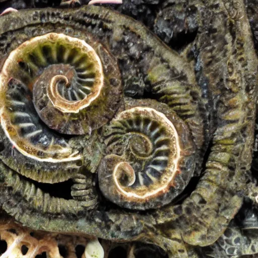 Prompt: the first reptile to leave the ocean and crawling onto the land ( ( ( ( ( ammonites floating in the ocean ) ) ) ) )