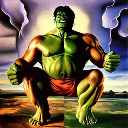 Prompt: hulk, salvador dali