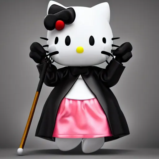 Prompt: hello kitty as the grim reaper with robe and scythe, octane render, artgerm, 8 k, high detail