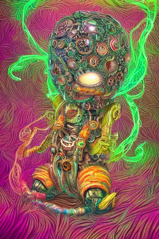 Image similar to creature sushi roots cactus elemental flush of force nature micro world fluo light deepdream a wild amazing steampunk baroque ancient alien creature, intricate detail, colorful digital painting radiating a glowing aura global illumination ray tracing