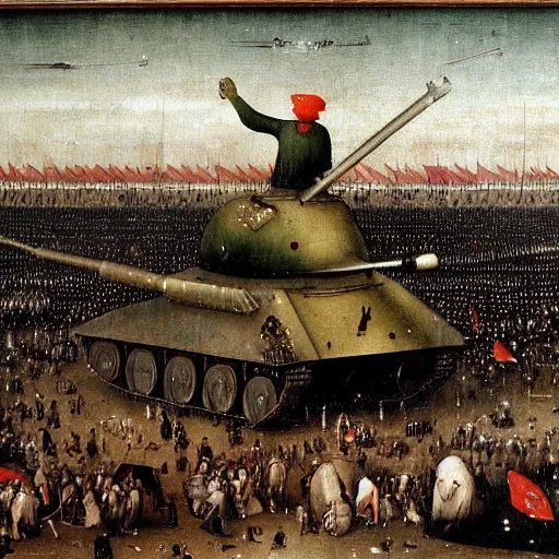 Prompt: tiananmen square tank man painted by hieronymus bosch, high quality, high resolution