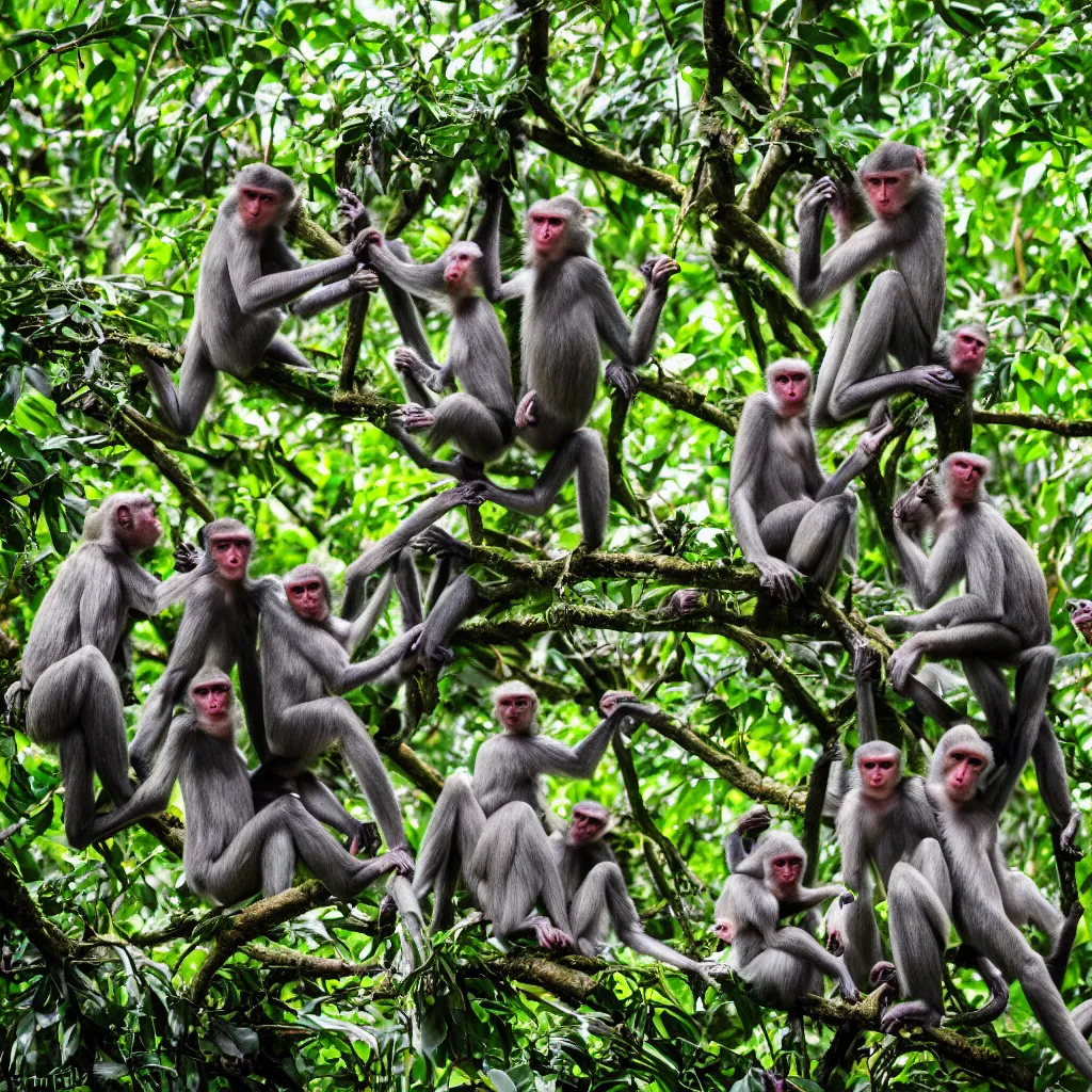Image similar to a bunch of monkeys having a party in the jungle , 8k , 4k , professional photography, award winning photo