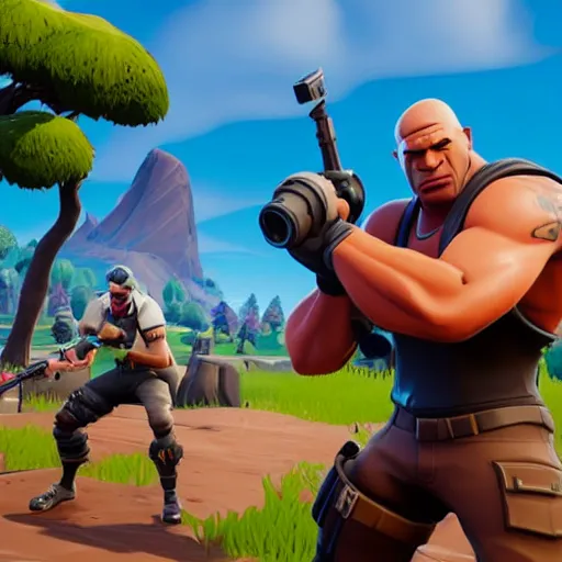 Prompt: screenshot from fortnite dwanye the rock johnson as a fortnite character