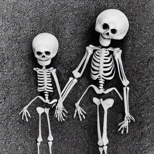 Prompt: skeleton couple holding hands and gazing to the sun eclipse