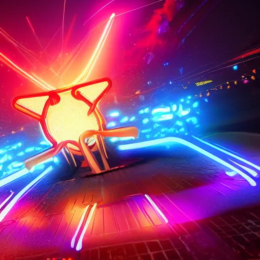 Image similar to splitting the atom digital art neon explosion 4 k trending on artstation octane render beautiful digital art