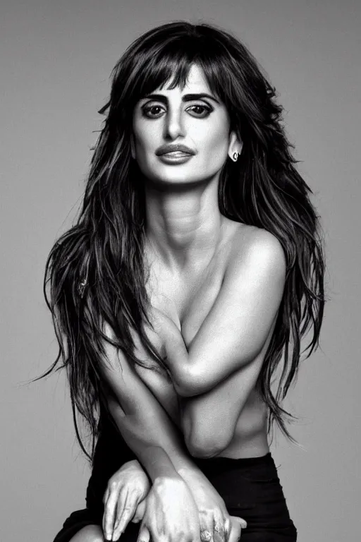 Prompt: photo portrait of penelope cruz, realistic, black and white, in style of phil borges