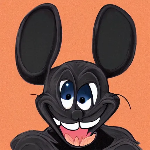 Image similar to A extremely highly detailed majestic hi-res beautiful, highly detailed head and shoulders portrait of a scary terrifying, horrifying, creepy goofy evil black cartoon rabbit with scary big eyes, earing a shirt laughing, hey buddy, let's be friends, in the style of Walt Disney