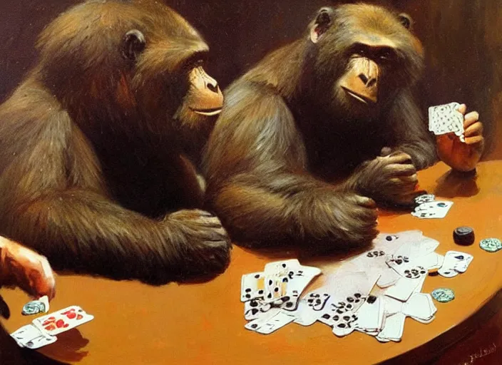 Image similar to one gorrila, one bear!!, playing poker, highly detailed beautiful, by gregory manchess, james gurney, james jean