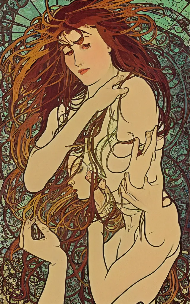 Image similar to pain(t) by tomer hasuka and by alphonse mucha