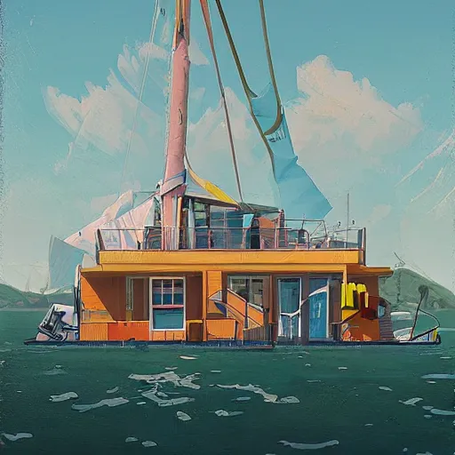 Image similar to yachting club by simon stalenhag