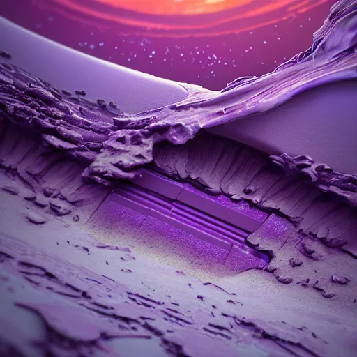 Image similar to purple refrigerator on red beach, nebula sunset, digital art, cosmic, 3 d high definition, trending on art station, photorealistic, high resolution, 8 k, octane, hyper detailed, insane details, intricate, elite, ornate, elegant trend, highly detailed and intricate, sharp focus, photography, unreal engine