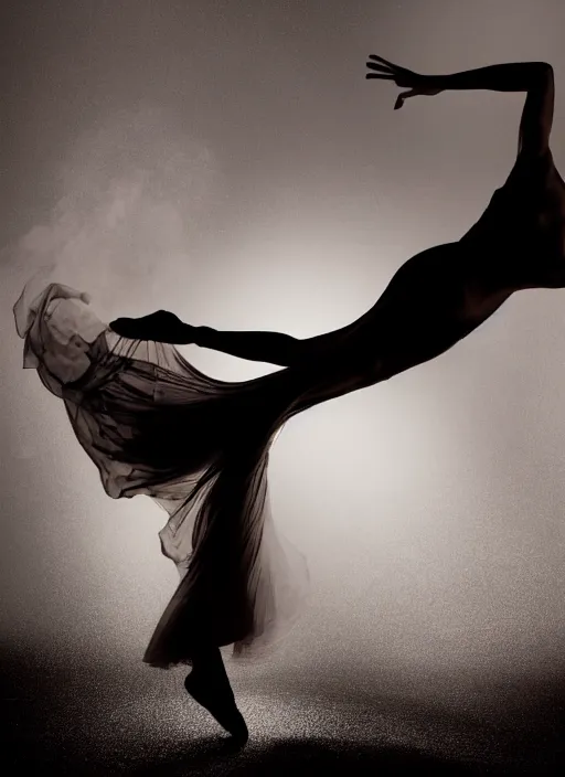 Image similar to a Photorealistic dramatic hyperrealistic render of a glamorous beautiful Female smoke dancer with perfect human form by Ken Brower and Deborah Ory of NYC Dance project,Lois Greenfield,Flowing cloth and smoke,Beautiful dynamic dramatic dark moody lighting,volumetric,shadows,cinematic atmosphere,Octane render,8K