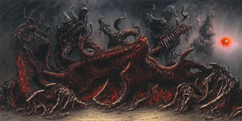 Prompt: the apocalypse, hellfire, demons, highly detailed, les edwards