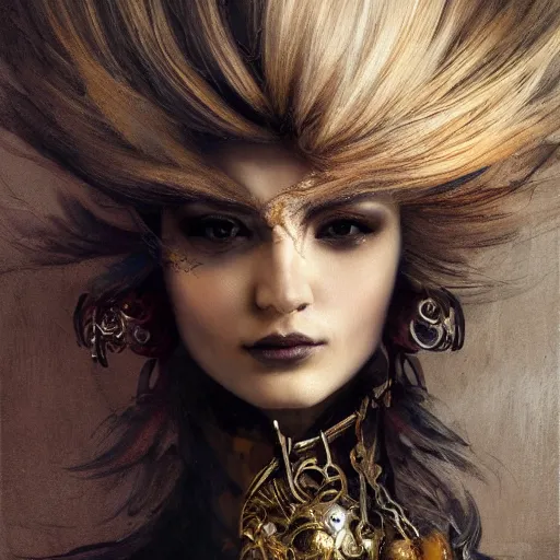 Image similar to portrait, headshot, insanely nice professional hair style, dramatic hair color, digital painting, of a old 17th century, old cyborg merchant, amber jewels, baroque, ornate clothing, scifi, realistic, hyperdetailed, chiaroscuro, concept art, art by Franz Hals and Jon Foster and Ayami Kojima and Amano and Karol Bak,