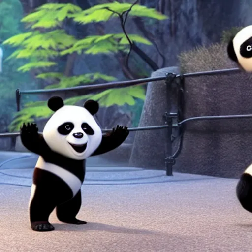 Prompt: a ninja panda in a pixar movie fighting robots