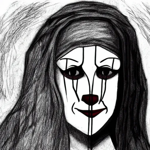 Image similar to grunge drawing of a happy mona lisa in the style of loony toons | horror themed | pennywise style