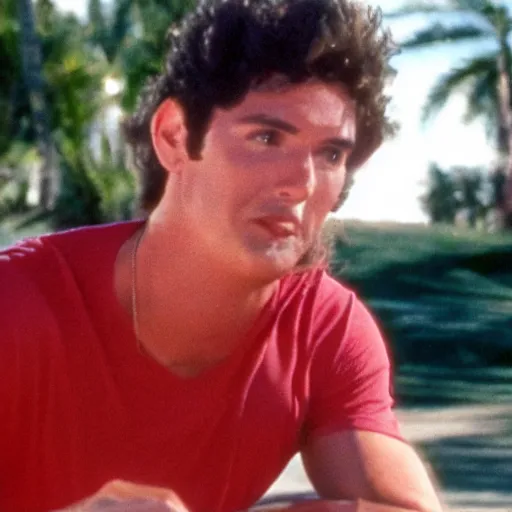 Prompt: a screen still of chris remo in an episode of baywatch