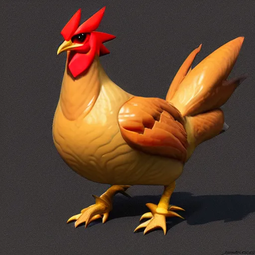 Image similar to roasted chicken pokemon:: by beeple and James Gilleard and Justin Gerard :: ornate, dynamic, particulate, intricate, elegant, highly detailed, centered, artstation, smooth, sharp focus, photoreal octane render, 3d