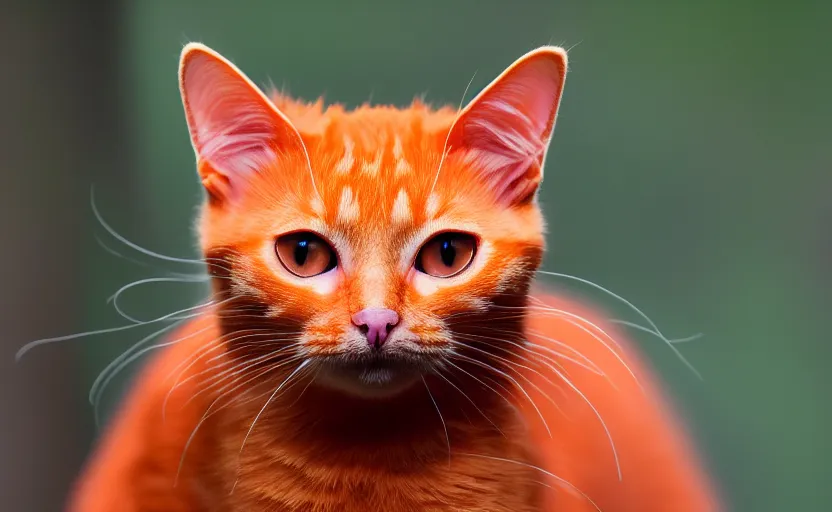 Prompt: orange cat caterpillar, big eyes, big ears, long body, kodak photo, muted colors, depth of field