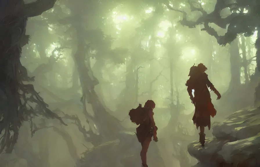 Image similar to greg manchess concept art of a the ghostwood dimension, key visual, ambient lighting, highly detailed, digital painting, artstation, concept art, sharp focus, by makoto shinkai and akihiko yoshida and hidari and wlop and greg rutkowski