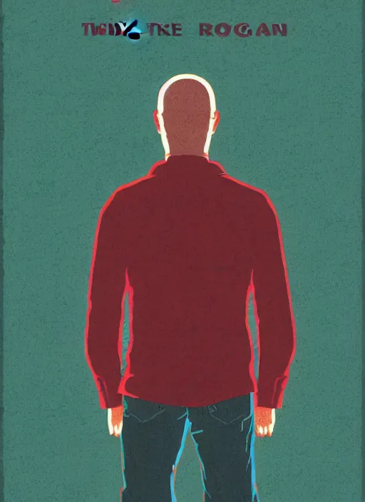 Image similar to Twin Peaks poster artwork by Michael Whelan and Bob Larkin, of portrait of Joe Rogan in red flannel, from scene from Twin Peaks, clean, simple illustration, nostalgic, domestic