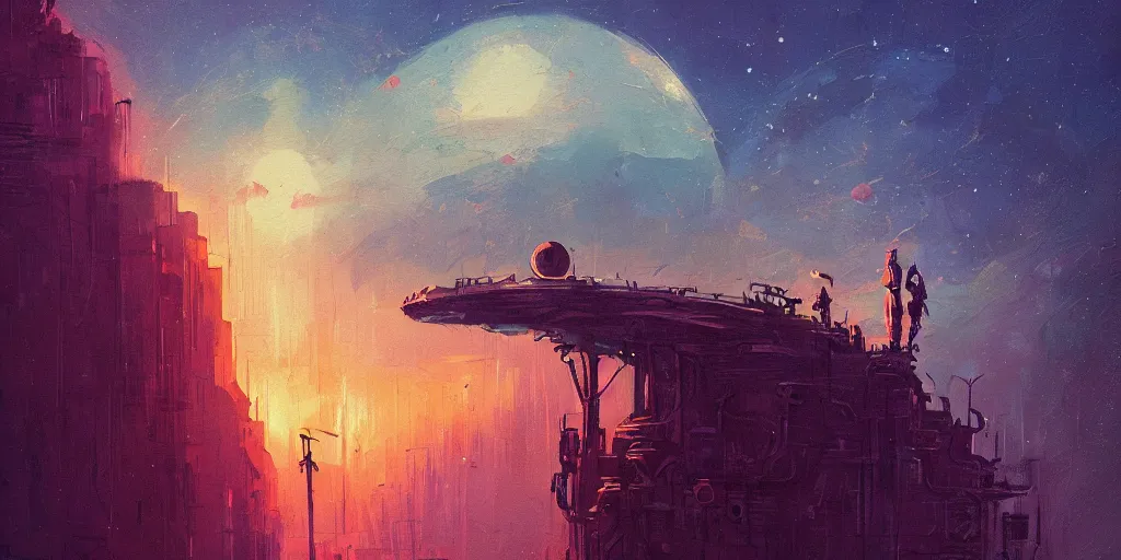 Image similar to a mysterious epic gouache painting of a steampunk planet by alena aenami in the style of romanticism art, trending on art station