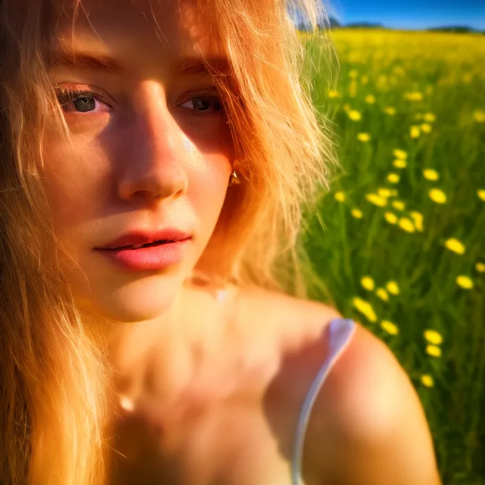 Image similar to photo of a very beautiful!! woman in an endless heavenly meadow, close up, 8 k, hdr, smooth, high resolution, award - winning photo, dslr, 3 5 mm