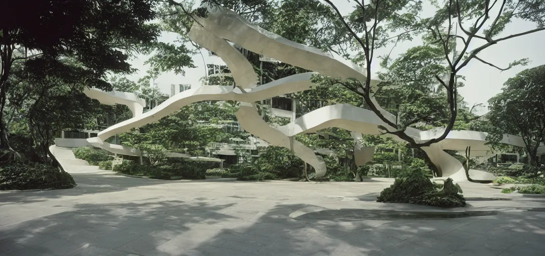 Image similar to yaodong designed by im pei. landscape design by richard burle marx. fujinon premista 1 9 - 4 5 mm t 2. 9. portra 8 0 0.