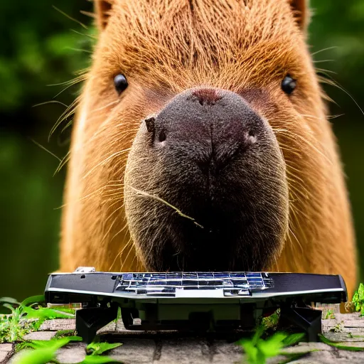 Prompt: photo of a capybara eating a nvidia gtx 1 9 9 0 gpu, nature photography, 8 k, canon 3 0 0 mm, professional photographer, 4 0 mp, lifelike, top - rated, award winning, realistic, sharp, no blur, edited, corrected, trending