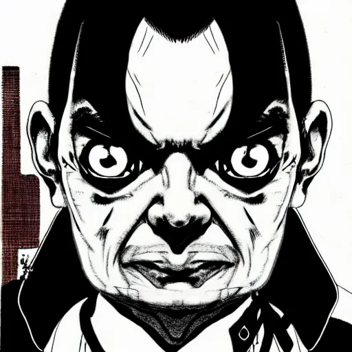 Image similar to Mr Bean looking sinister, by Tsutomu Nihei, highly detailed