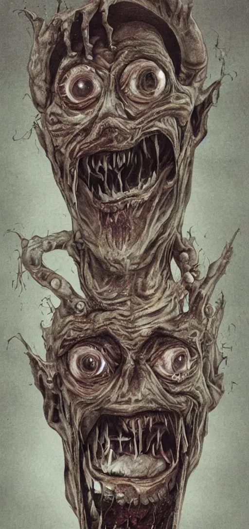 Prompt: a disturbing creature pushed up against a bedroom window at night, drooling, body horror, smiling, dark,