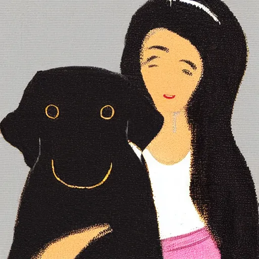 Image similar to a black dog holding a small woman