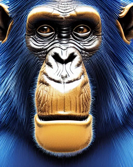 Image similar to gold, blue, very detailed high resolution illustration of a chimpanzee, 3 d, 8 k, extremely detailed, artstation