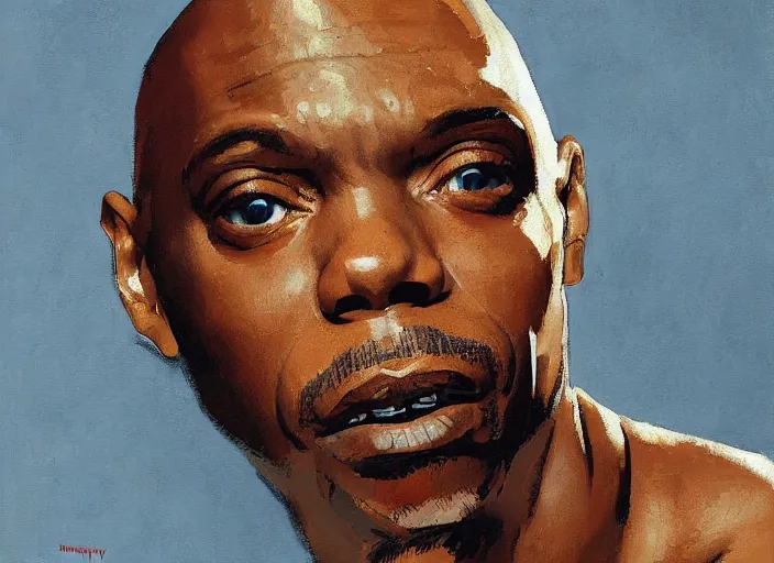 Prompt: a highly detailed beautiful portrait of dave chappelle as a [ [ robot ] ] by gregory manchess, james gurney, james jean