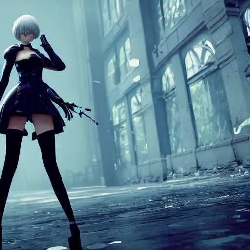 Image similar to 2B nier automata, detailed, artstation, concept art, Unreal Engine 5 render, 8K