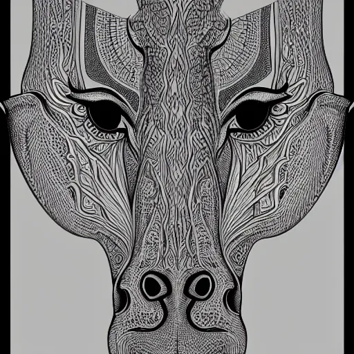 Image similar to a symmetrical portrait illustration of a giraffe hand drawn sketch on artstation 4 k intricate extremely detailed digital art by alex grey