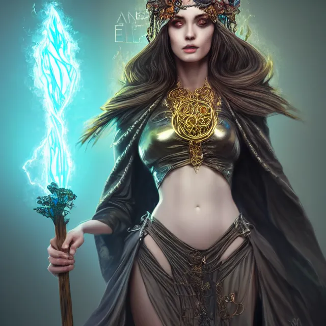 Prompt: beautiful elemental electric witch with ornate robes and staff, highly detailed, 4 k, hdr, smooth, sharp focus, high resolution, award - winning photo, artgerm, photorealistic