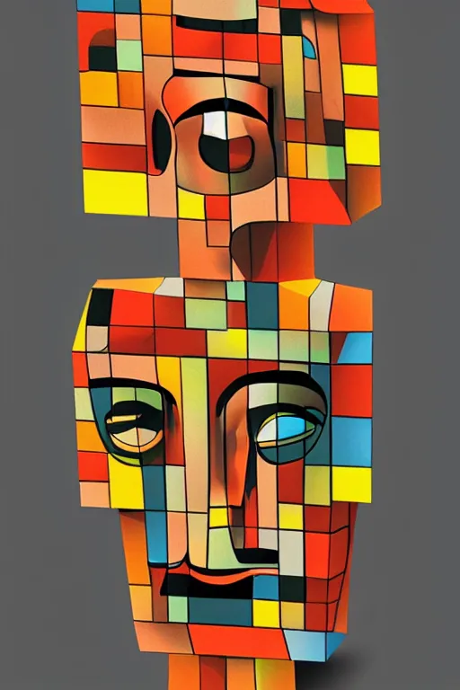 Image similar to cubist moai statue cutout digital illustration cartoon colorful beeple