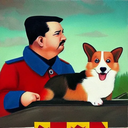 Prompt: corgi dog as communist dictator painting, soviet propagandy style