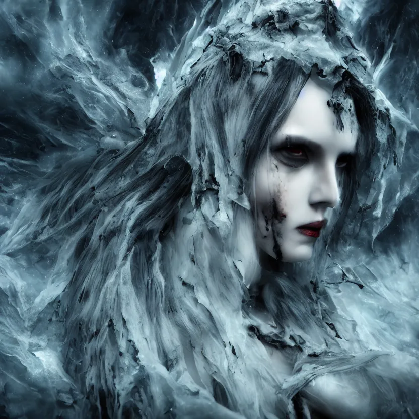 Image similar to stunning otherworldly Gothic goddess of fire ice dark and mysterious, atmospheric, ominous, eerie, cinematic, Epic, 8k, 4k, ultra detail, ultra realistic, rendered by awesomeness