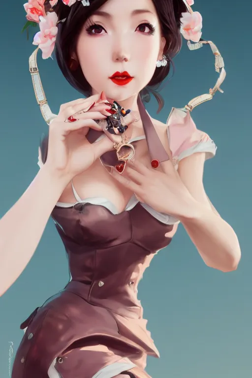 Image similar to a pin up and beautiful fashion charming dreamlke japan girl with lv jewelry, character art, art by artgerm lau and wlop and and ilya kuvshinov and john singer sargent, hyperdetailed, 8 k realistic, symmetrical, frostbite 3 engine, cryengine, dof, trending on artstation, digital art