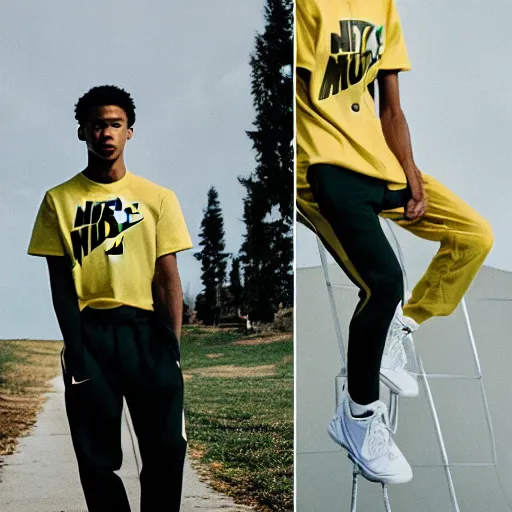 Image similar to realistic photoshooting for a new nike lookbook, color film photography, photo in style of tyler mitchell, 3 5 mm,