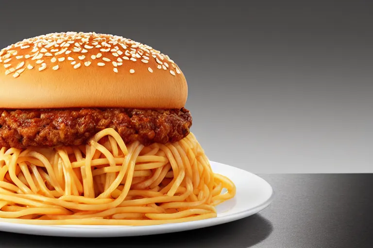 Image similar to mcdonalds spaghetti burger, commercial photograph