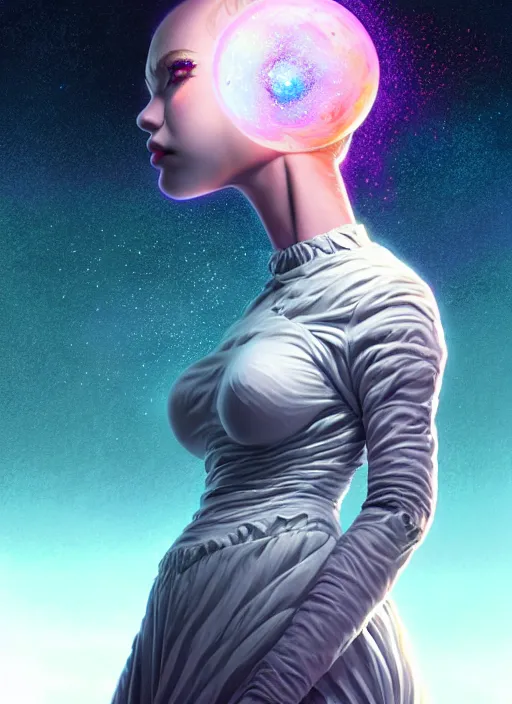 Image similar to azathoth girl wearing a dress made of milky way, full body, occlusion shadow, specular reflection, rim light, unreal engine, artgerm, artstation, art by hiroaki samura and ilya kuvshinov and ossdraws, intricate, highly detailed 8 k, cosmic horror illustration, extremely beautiful shape of face and body